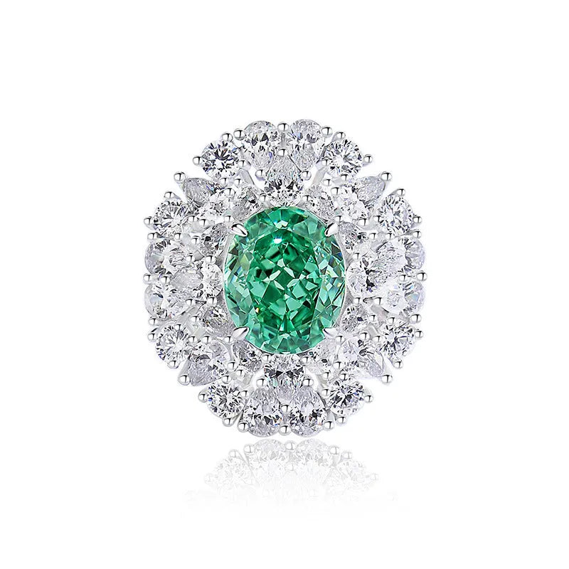 Women's S925 sterling silver ring with an inlaid green emerald Palaibahao and high carbon diamond accents on a geometric band.