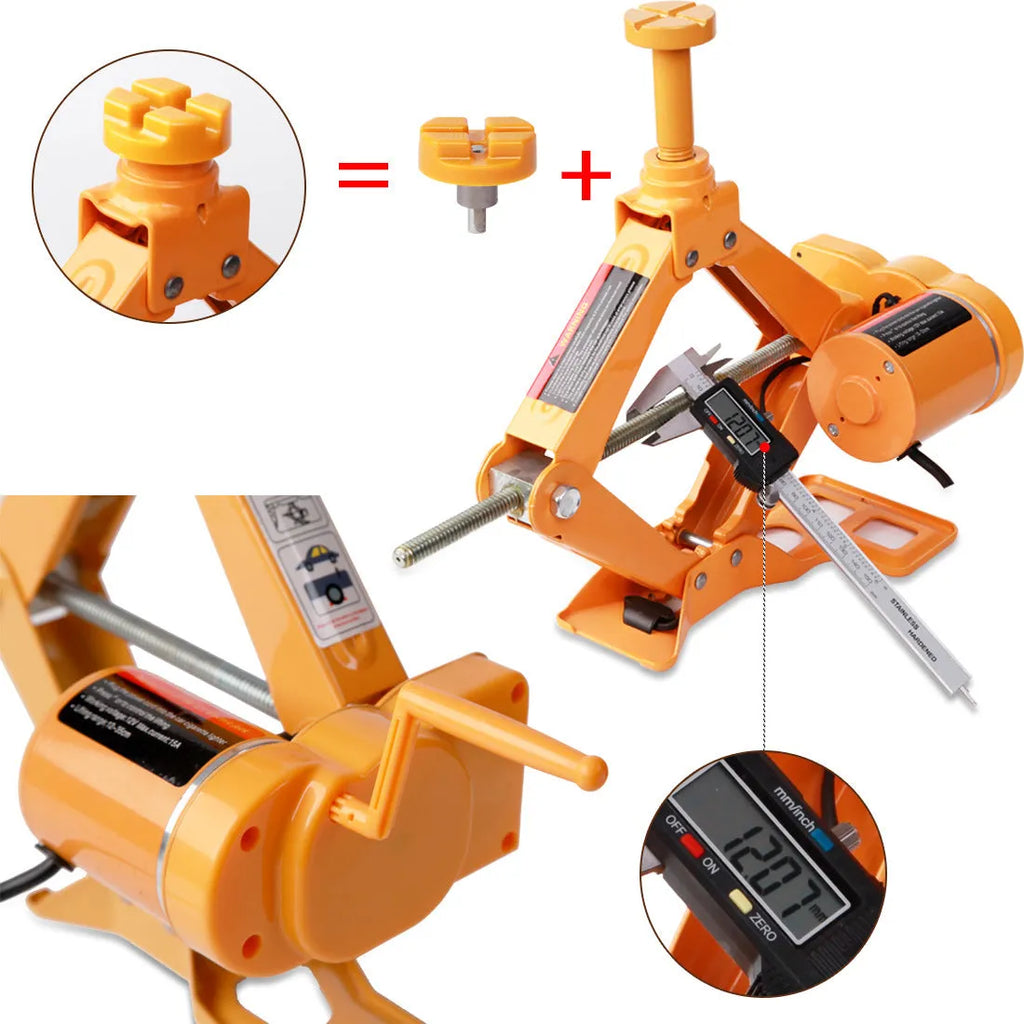 Yellow electric car jack set with matching power wrench for vehicle maintenance