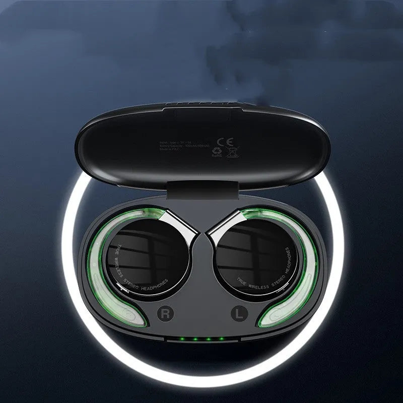 Black and white wireless Bluetooth sports earphones with in-ear design for secure fit.
