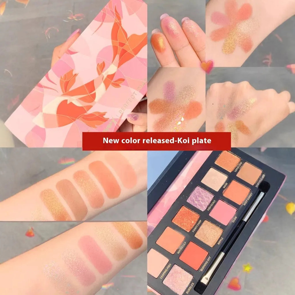 Animal theme twelve-colour eye shadow palette showing cat, koi, pig, leopard and tiger colour variations