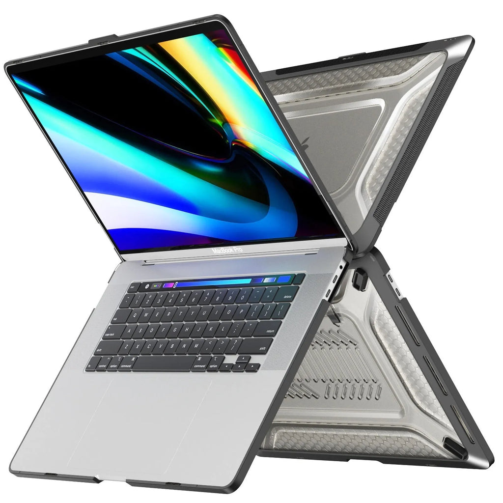 MacBook protective sleeve case in cool black, starry sky grey, elegant apricot, and sapphire blue colours