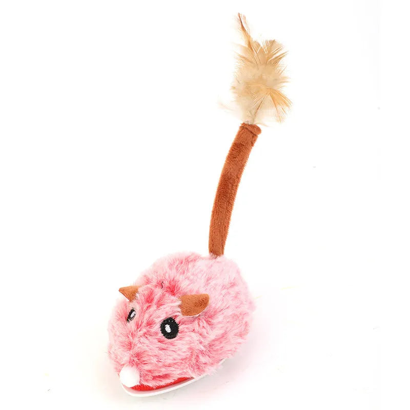 Electric mouse cat pole toy with plush mice in pink, dark grey, or purple colour options