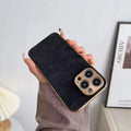 Leather texture TPU phone case for iPhone in solid grey, black, grey-green, and blue colours