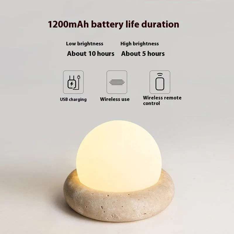 Circular bedside night lamp with remote control and yellow cave stone light