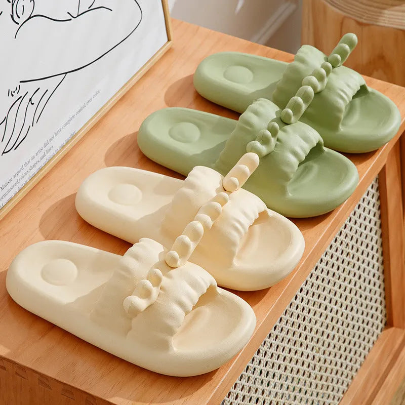 Deer horn pattern flip-flop slippers with non-slip EVA sole in white, light yellow, green, or dark grey