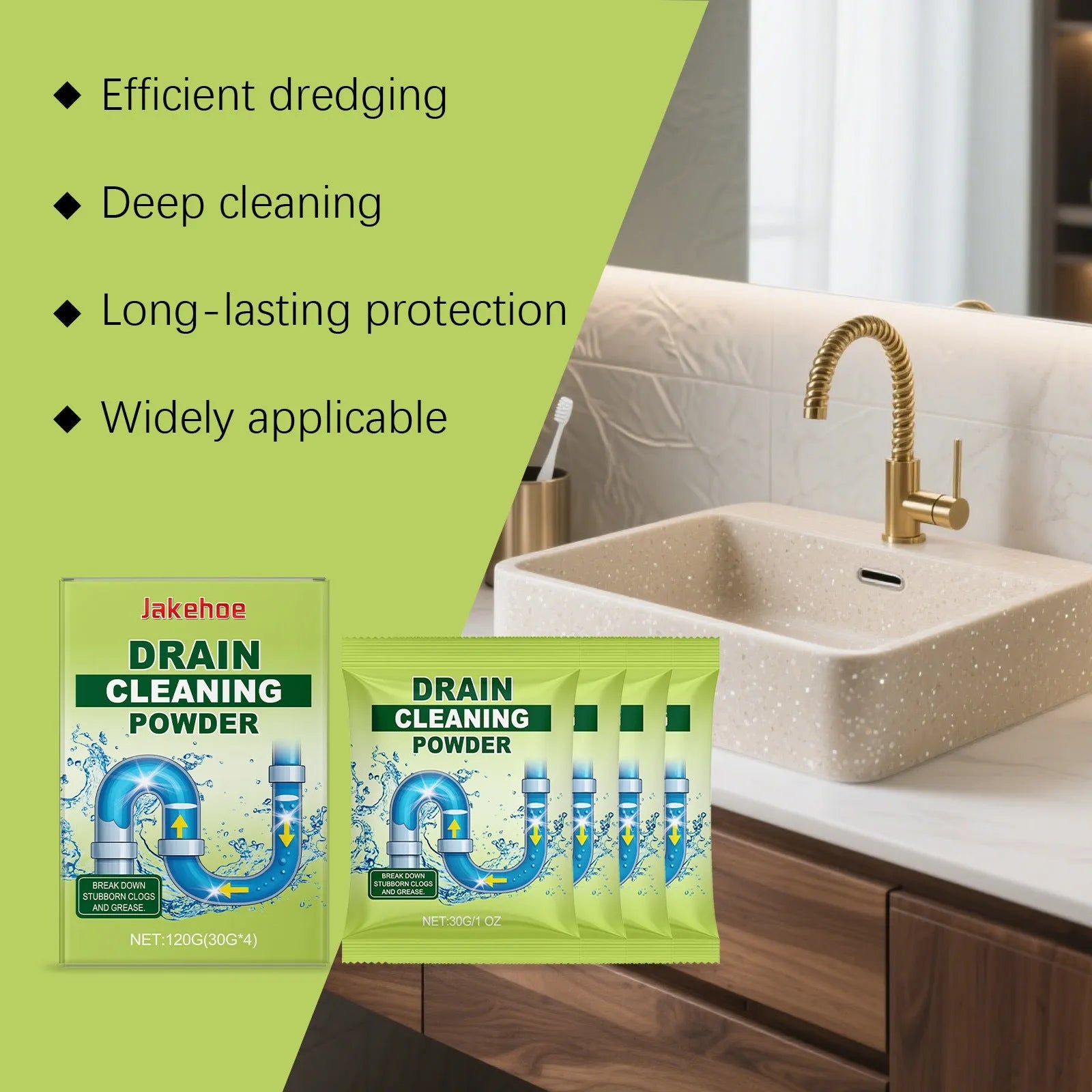 120g tub of drain cleaning powder for sinks, pipes and toilets