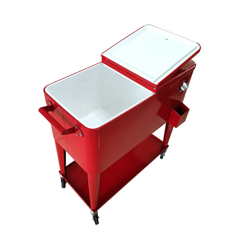 Red outdoor metal insulated cart with heat preservation box for picnics