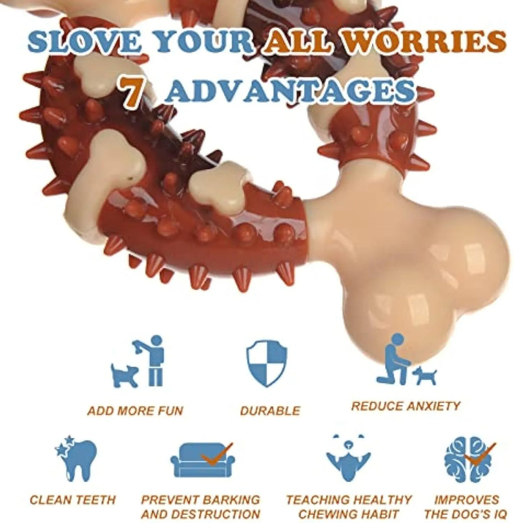Natural rubber bone-shaped dog teeth grinding toy for dental health and anxiety relief in two sizes