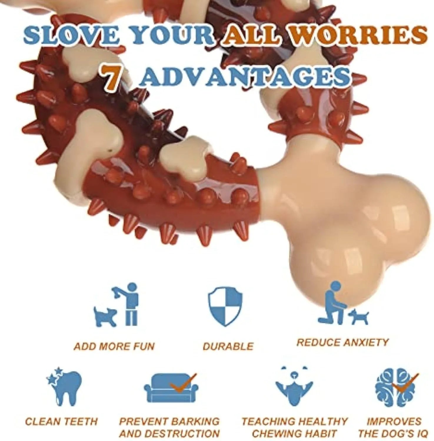 Natural rubber bone-shaped dog teeth grinding toy for dental health and anxiety relief in two sizes