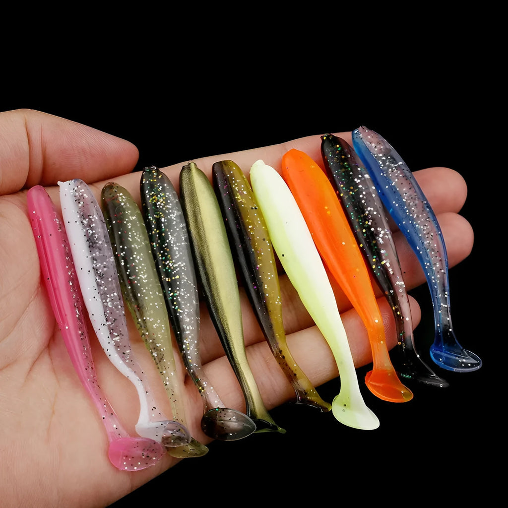 7cm soft worm fishing lure with two-tone T-tail design for mandarin fish