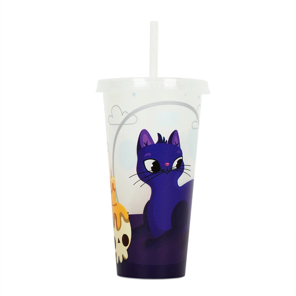 720ml plastic sippy cup with luminous Halloween straw in cylindrical shape