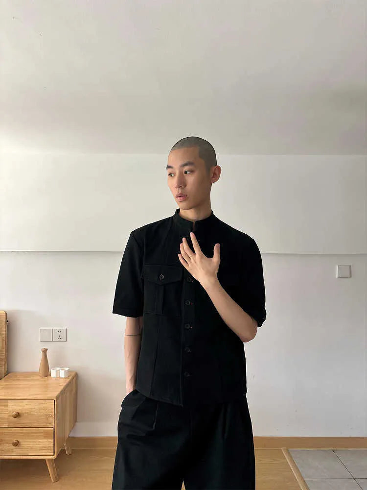 Handmade black Red Eye hunting half sleeve shirt with a loose fit and shirt collar.