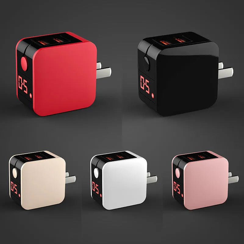 5V 2.4A dual USB fast charger with digital display in black, white or red with international plug