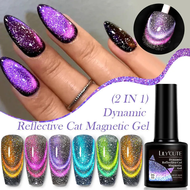 UV cat eye gel nail polish bottles with diamond glitter in six colour variations
