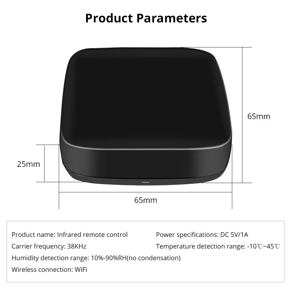 Black voice control universal infrared remote with WiFi connectivity for smart home devices