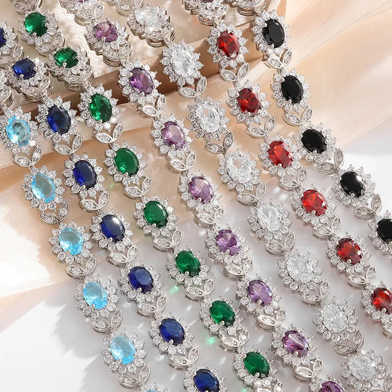 Personality Trend women's simple zircon bracelet in environmentally friendly alloy, shown in one of nine gemstone colour options.