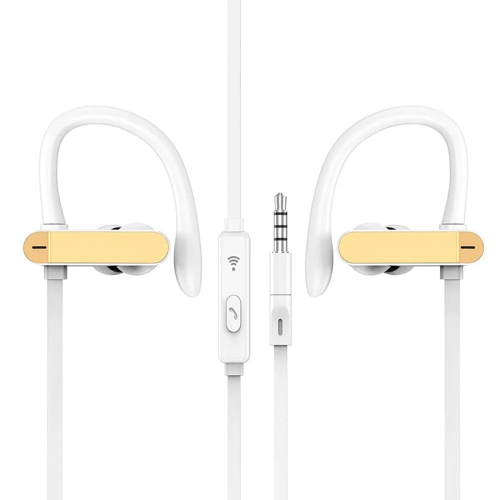 PTM TS27 sport earbuds with black and blue flexible ear hooks and silicone tips for running and gym