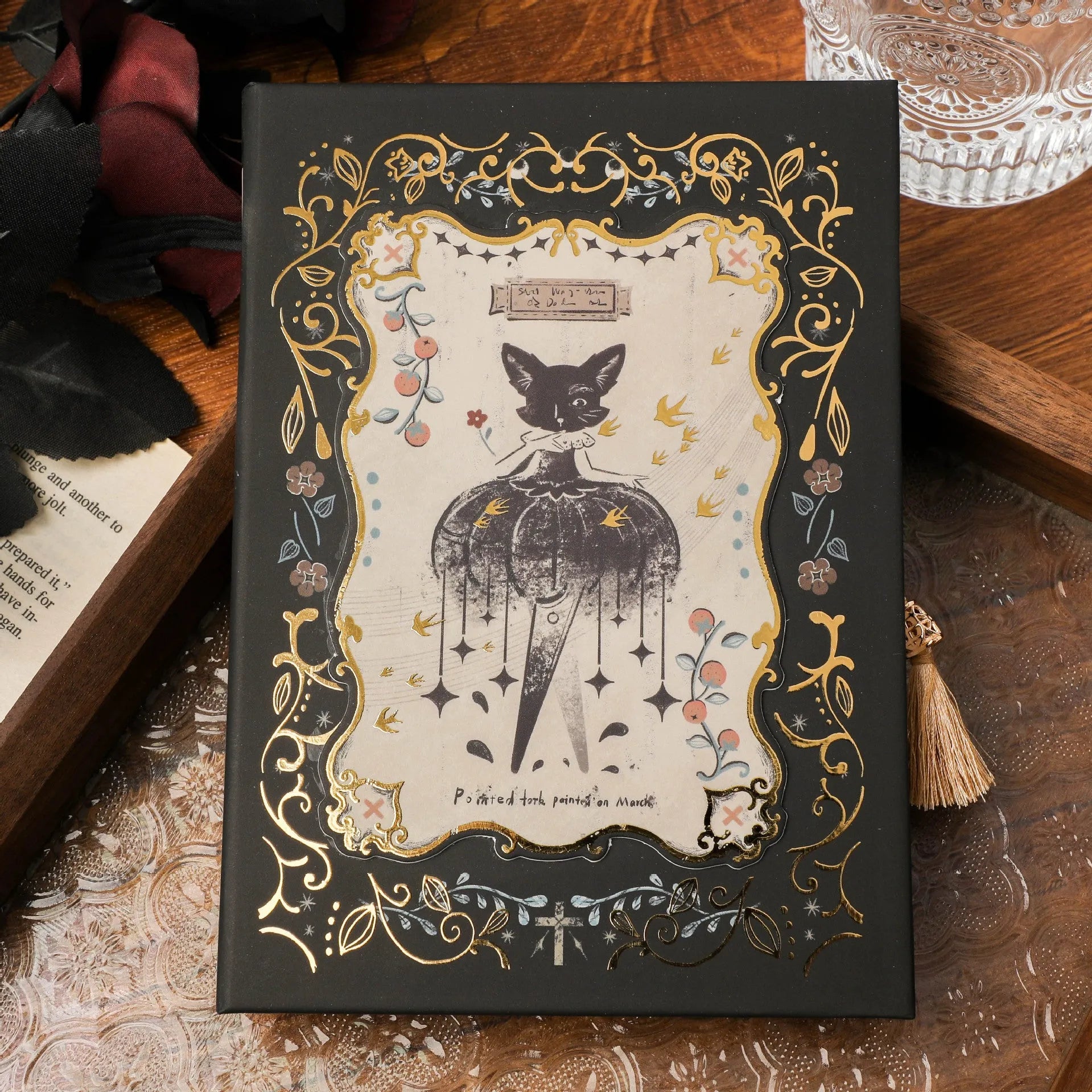 A5 gothic style retro art notebook with wood pulp paper pages.