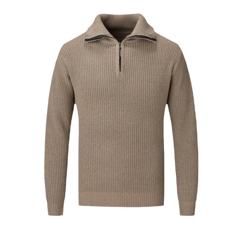 Men's loose fit pullover sweater in a solid colour on a middle-aged model.