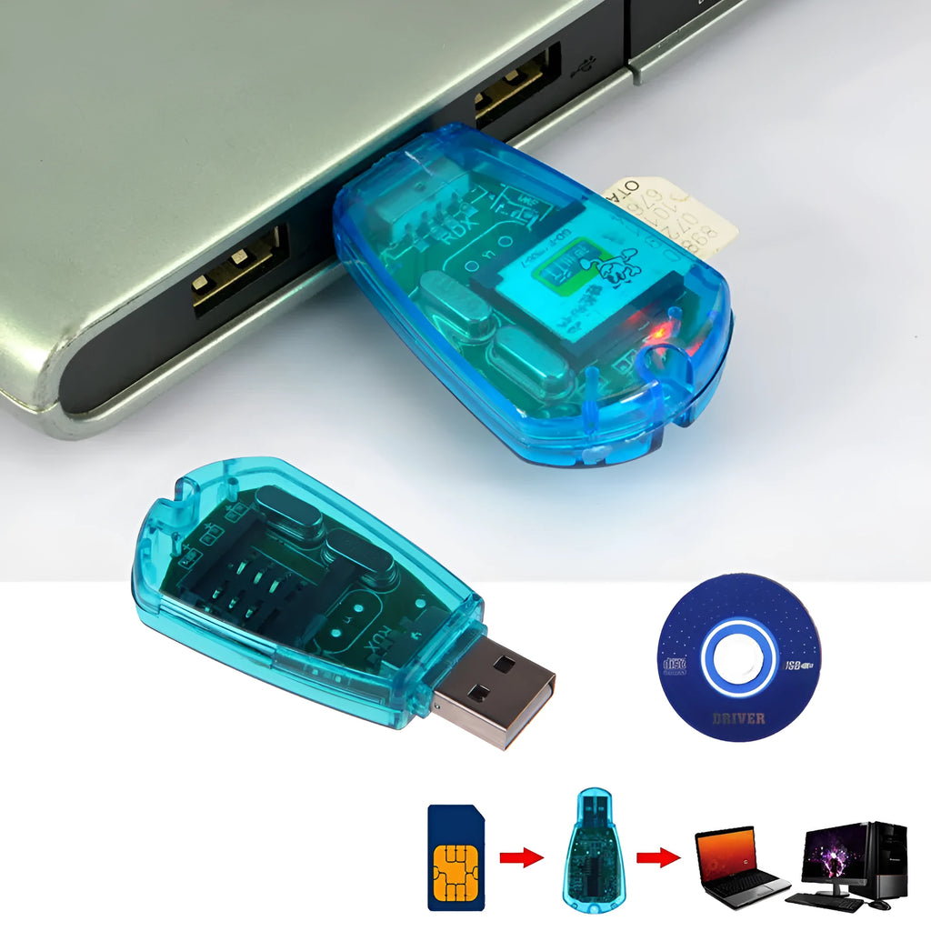 Blue USB 2.0 external mobile phone SIM card reader for data backup