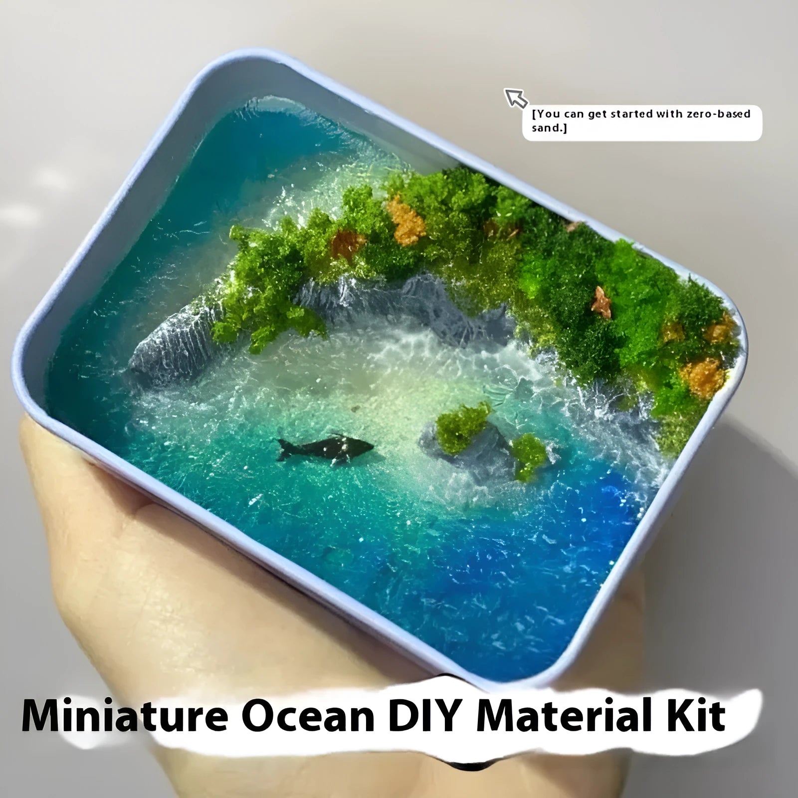 Handmade bamboo marine landscape model ornament with whale design for aquarium display