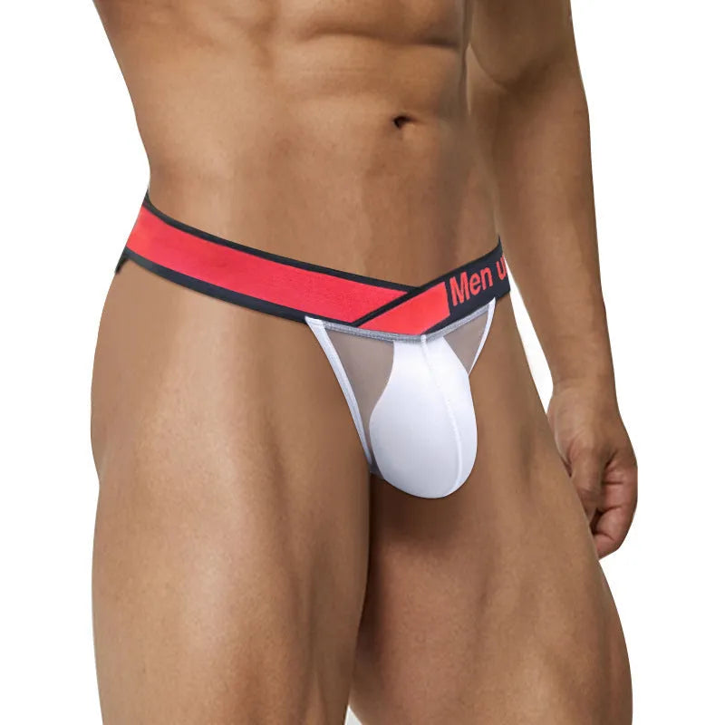 Men's transparent ice silk underwear briefs with large V gradient high cut design in black colour