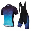 Cycling jersey and matching shorts set in a moisture-wicking fabric for men and women
