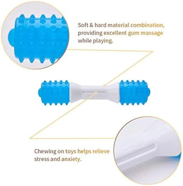 Dual-colour TPR and PU puppy teething chew toy in Aqua Bone shape for dogs