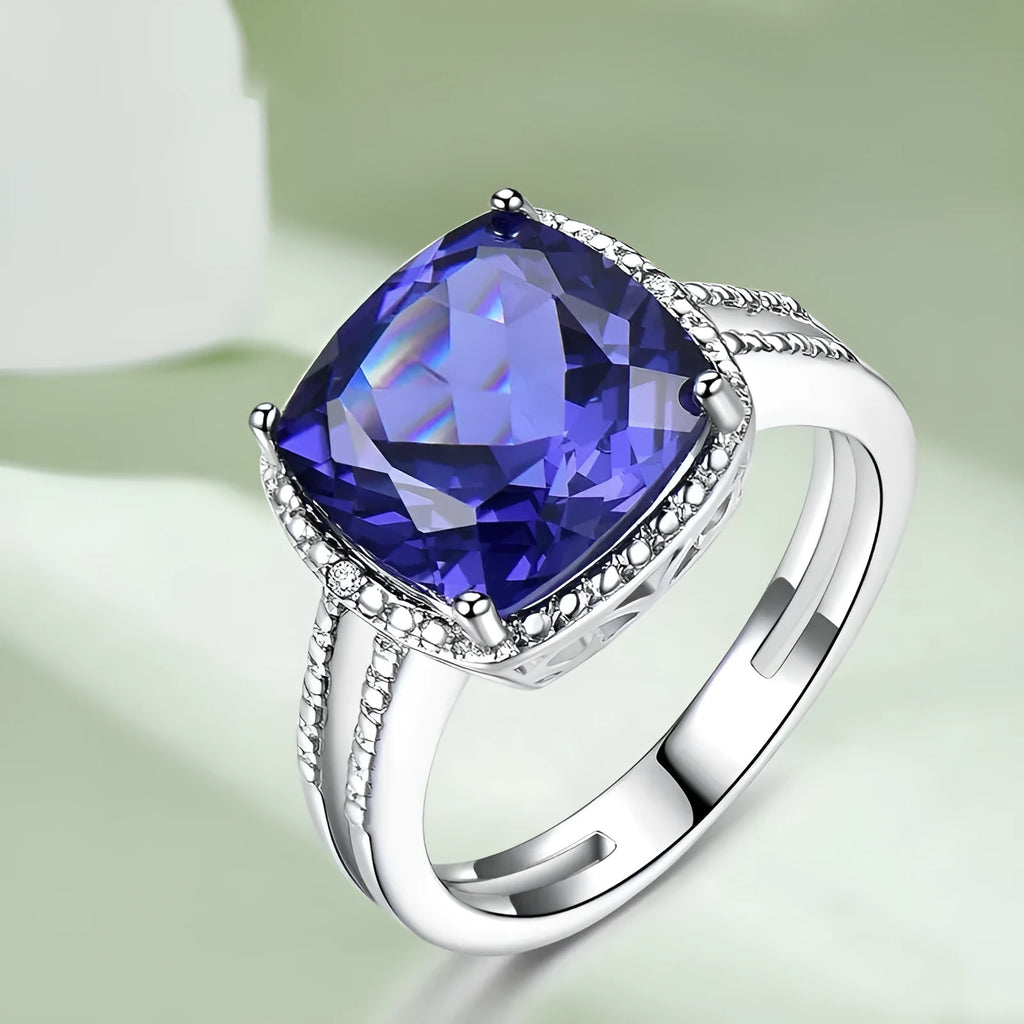 Women's 925 sterling silver ring with genuine blue tanzanite stone