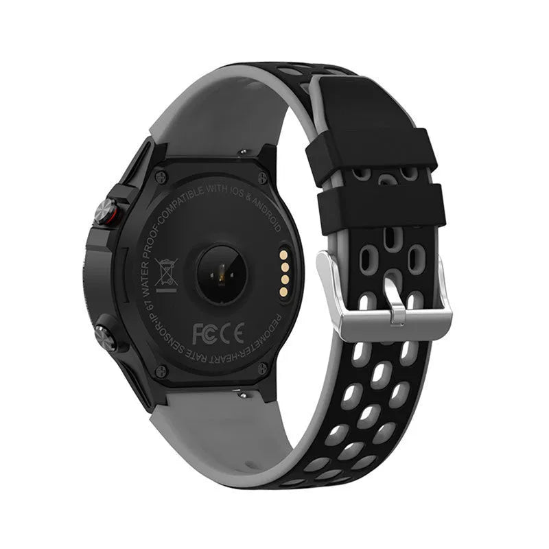 Outdoor sports smart watch with 1.3 inch screen and blue silicone strap showing health monitoring display