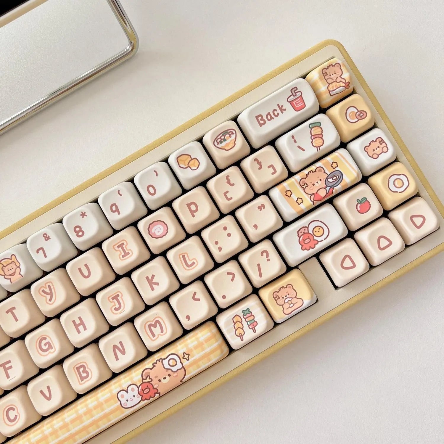 Rabbit Bear Restaurant themed EOA profile PBT keycap set with 140 colourful keycaps for mechanical keyboards.