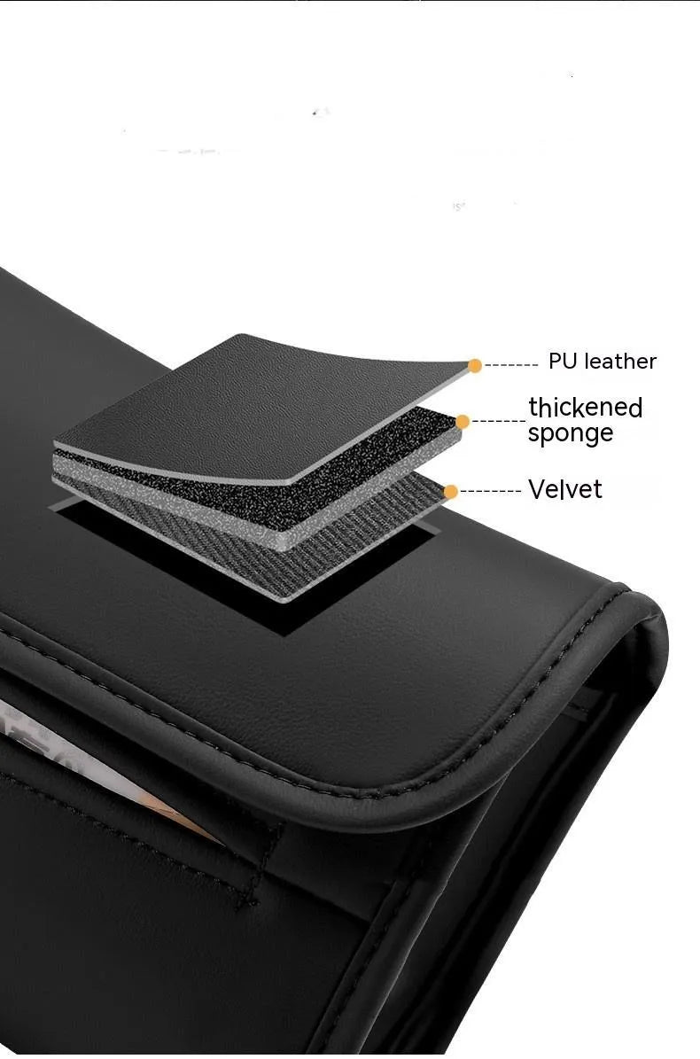 Leather car tissue box with elastic band mounting for sun visor or chair back attachment