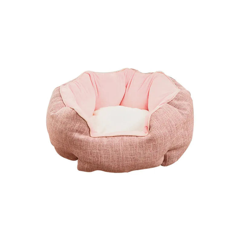 Blue octagonal pet bed with raised sides and removable mats for cats and small dogs