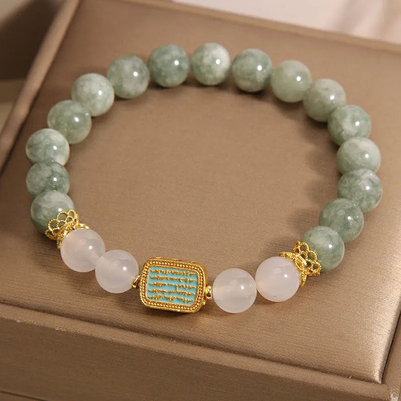 Women's oil green emerald crystal bracelet with five beads featuring scriptural inscriptions