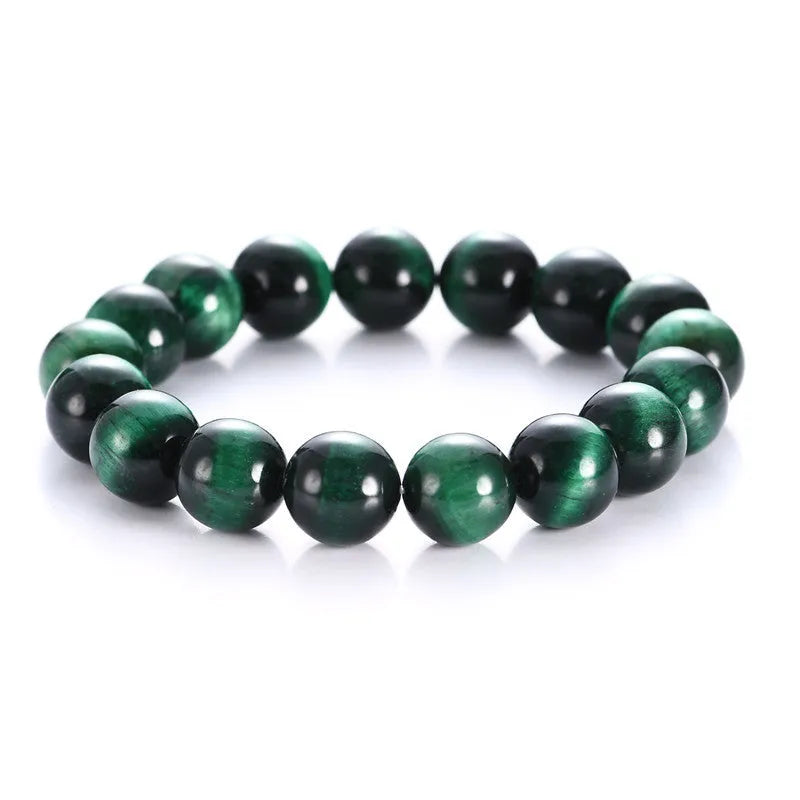 Green tiger eye stone bracelet with geometric beads in polished finish