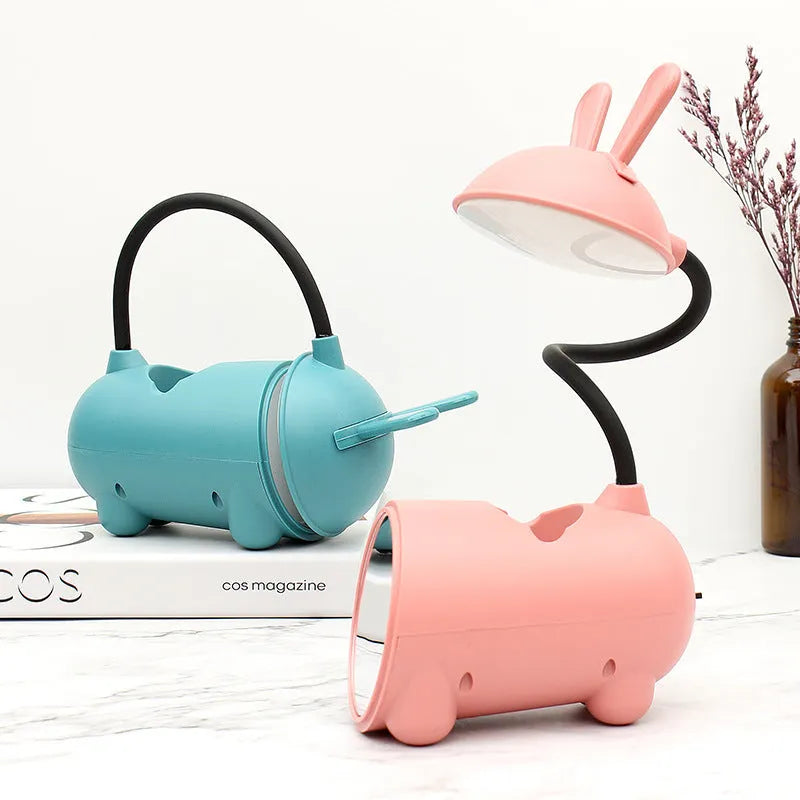Cartoon-themed desktop table lamp with pen container, USB power connection