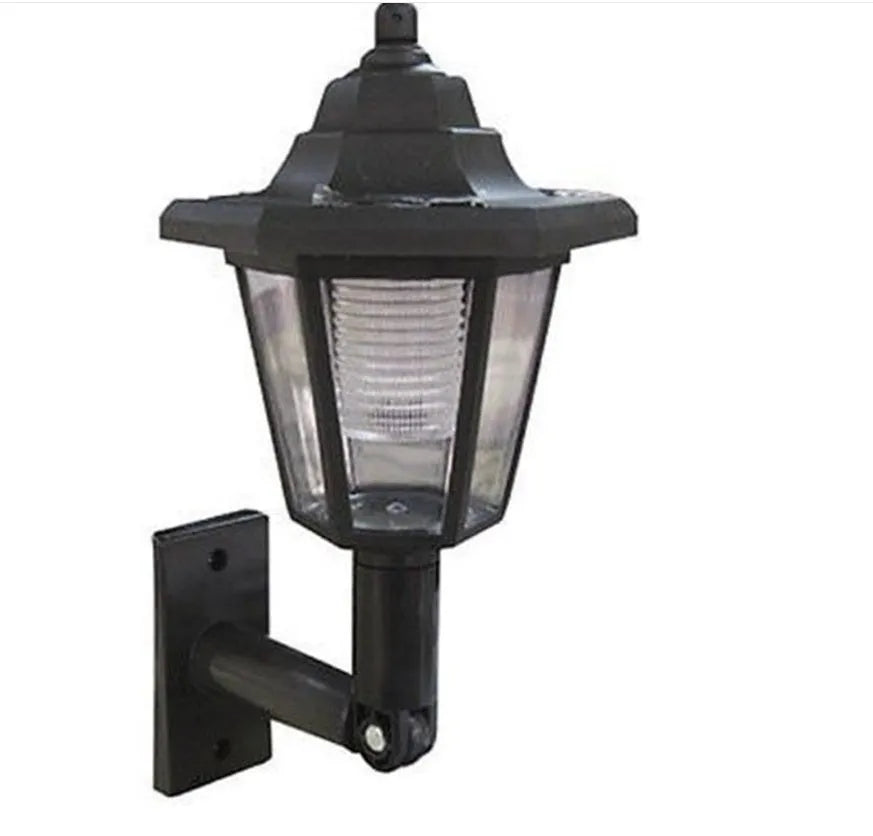 Black hexagonal solar wall lamp with LED illumination for outdoor garden lighting