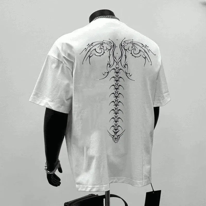 Men's loose fit cotton t-shirt in black or white colours with short sleeves and screen printing