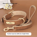 A double-layer mohair leather dog collar and matching lead in rose red, shown alongside brown and blue colour options.