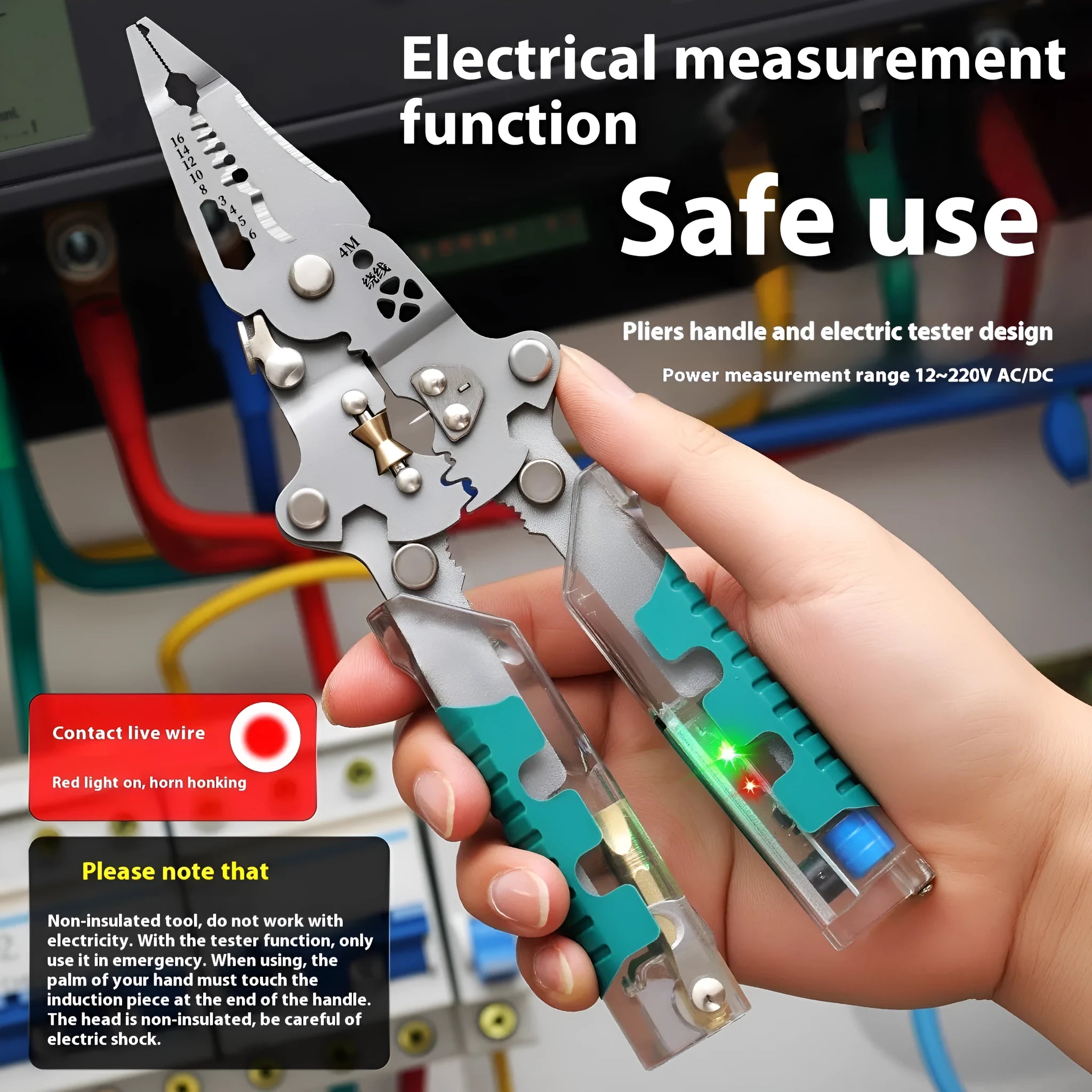 8.8-inch multi-functional electricians' pliers with wire stripper and hardened steel cutting edge
