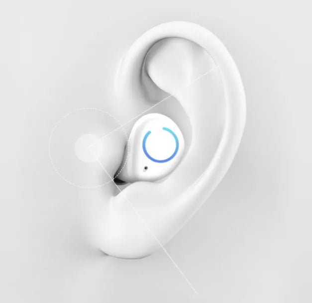 Black and white M18 true wireless in-ear Bluetooth headset with charging case.