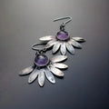 Purple Bohemian style floral earrings with animal zodiac modelling and resin accents