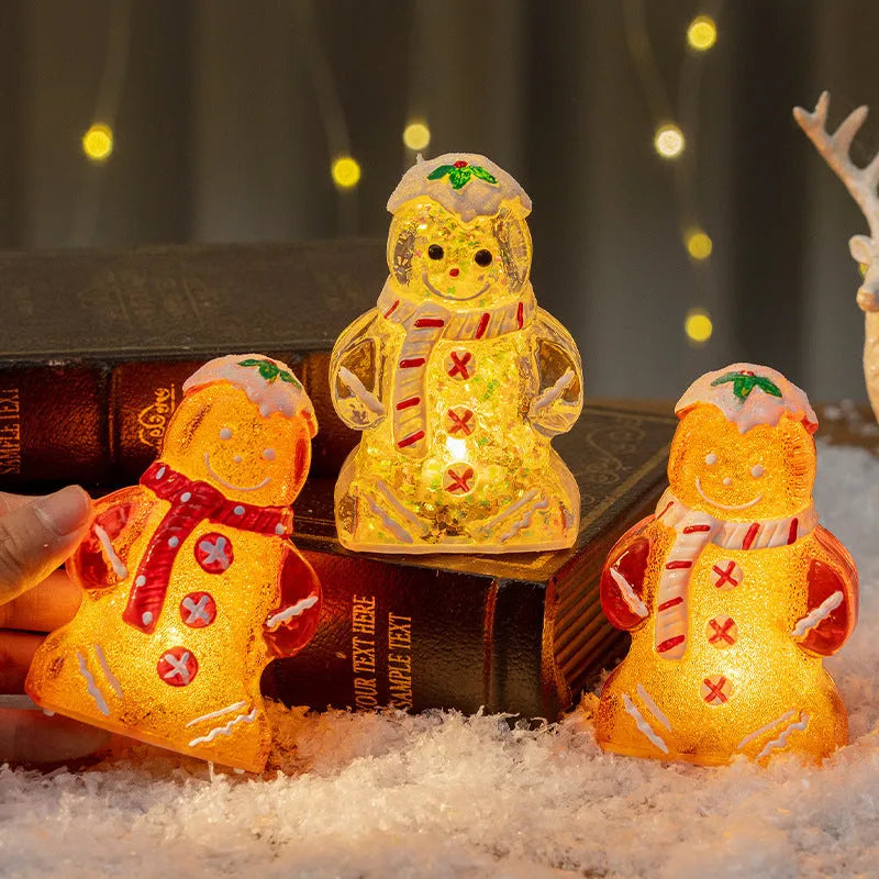 Glowing Christmas gingerbread man snowman ornament with LED light in modern simplicity style