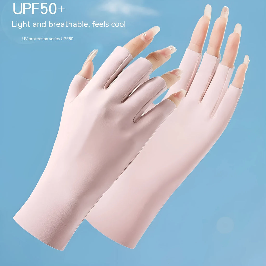 Women's UPF50 ice silk sun protection gloves in various colours