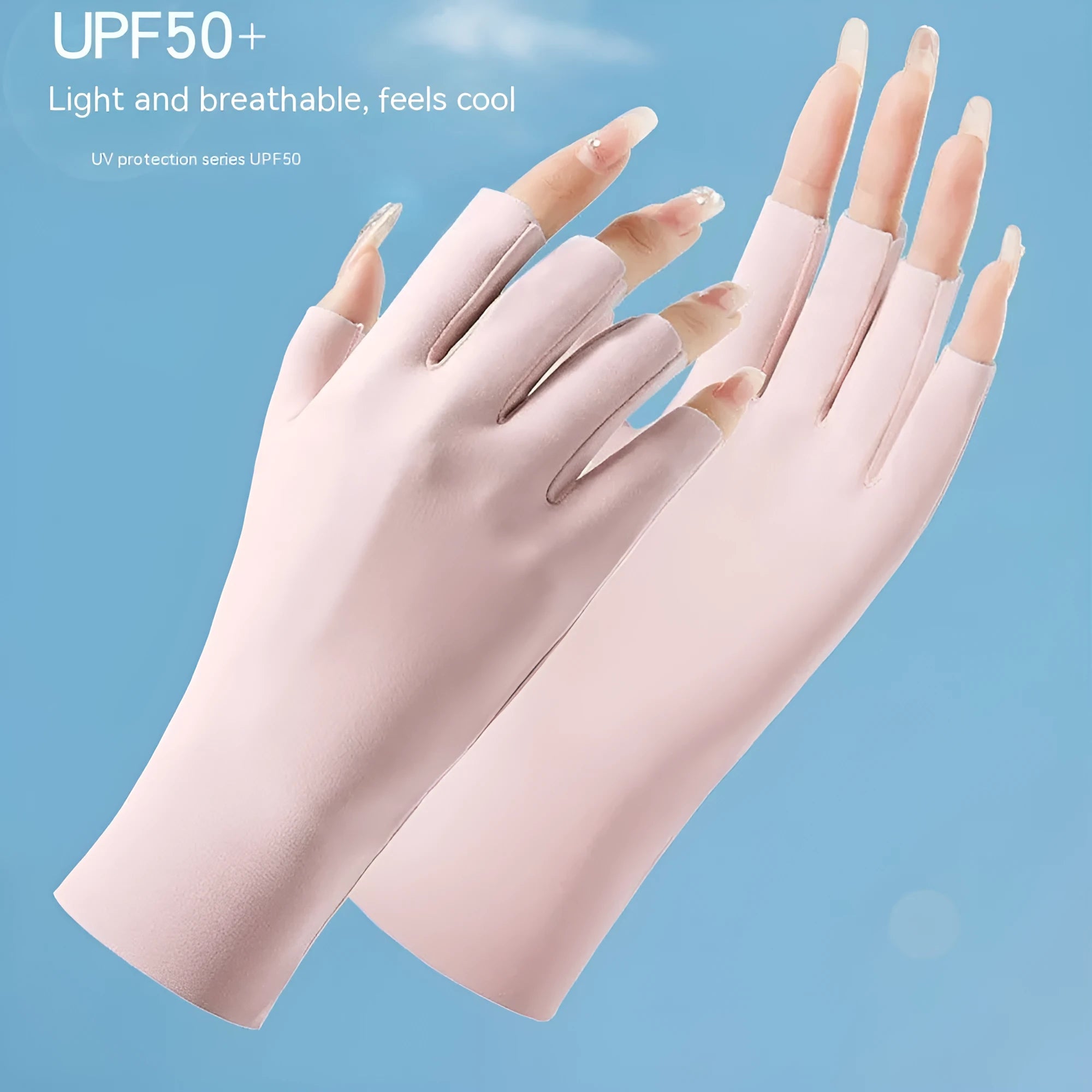 Women's UPF50 ice silk sun protection gloves in various colours