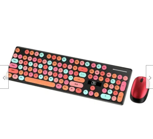 Wireless punk keyboard and mouse set in vibrant yellow mixed color with USB receiver