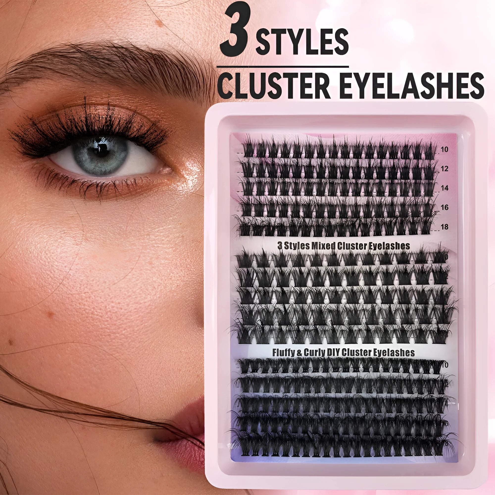 Large capacity false eyelash storage box with mixed eyelashes inside, measuring 13.7cm by 13.5cm