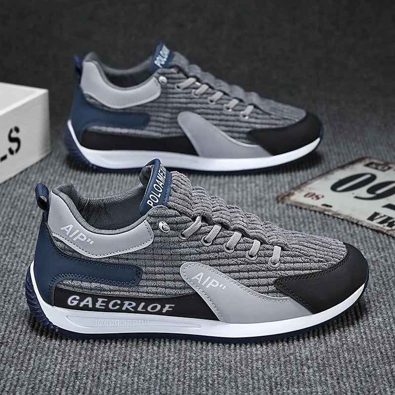 Men's green and grey mesh running shoes with low-top design and viscose soles