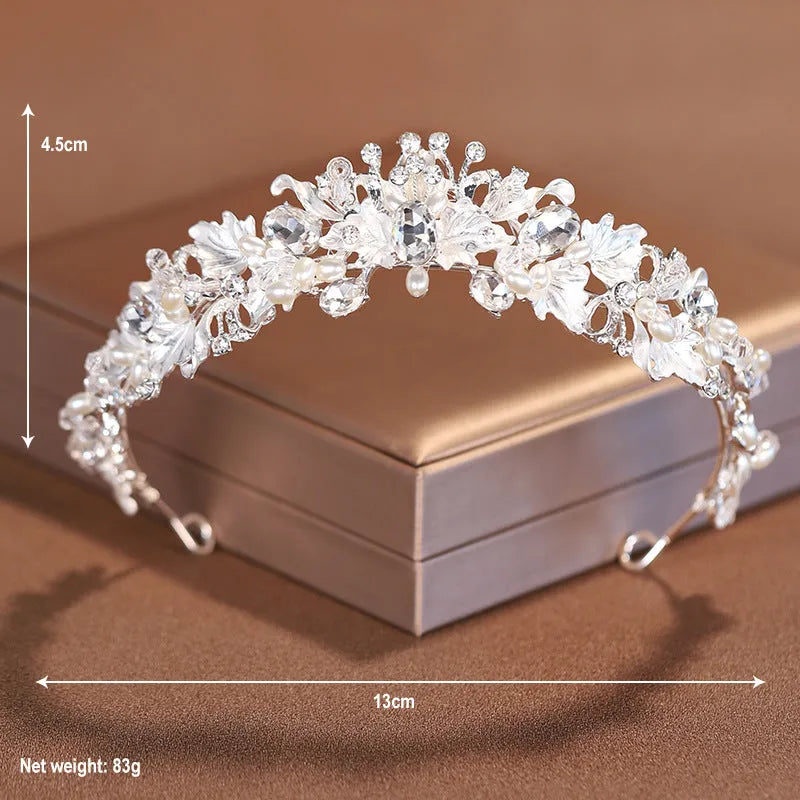 Pearl crown headdress hair accessory for women in gold or silver electroplated alloy