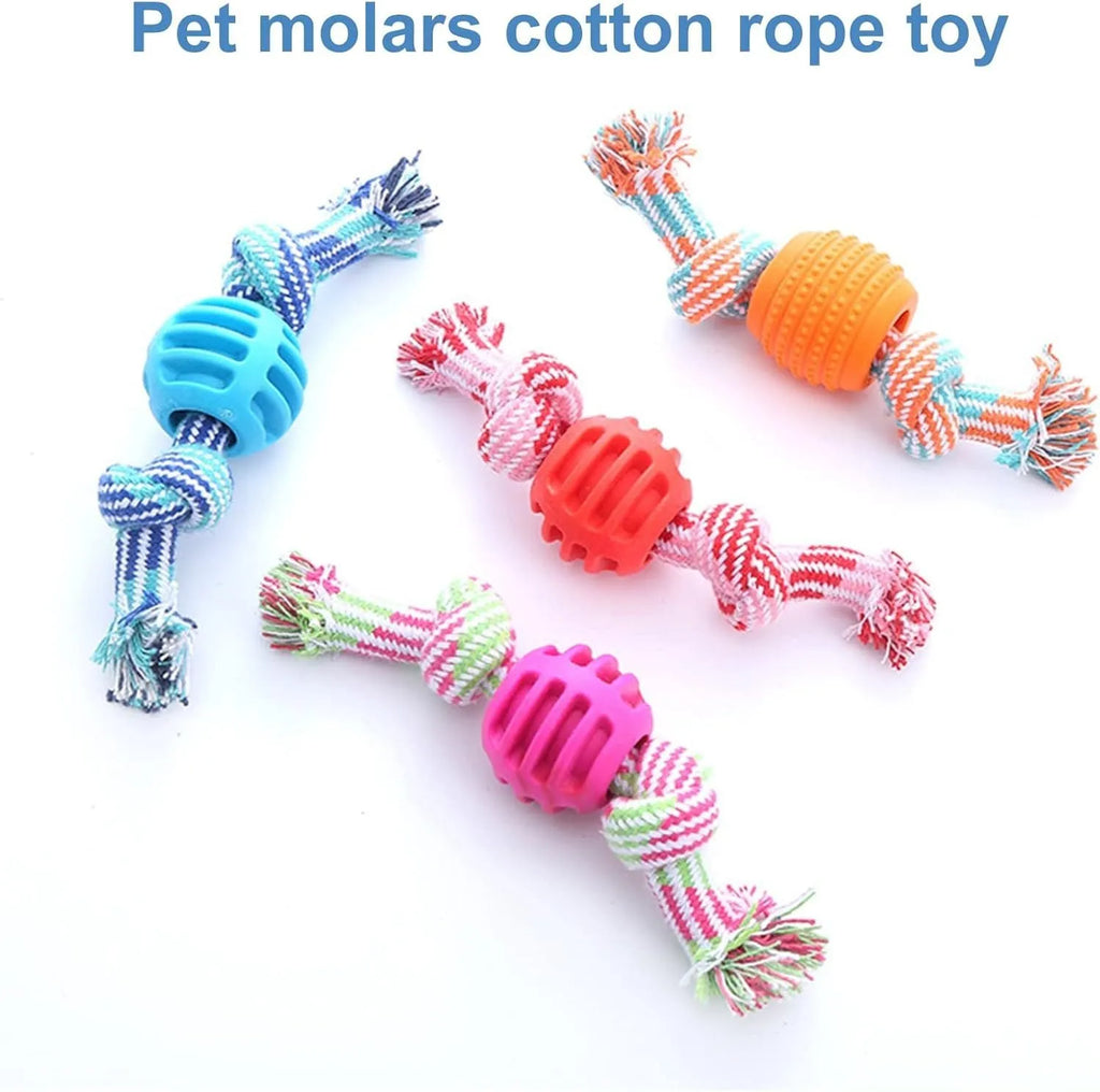 Blue dog chew toy with molar cleaning texture and integrated rope sections for dental health support
